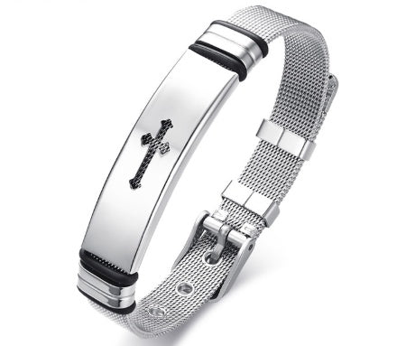 Bible Cross Stainless Steel Charm Adjustable Bracelet
