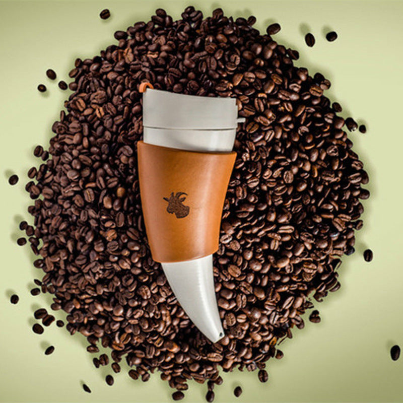 Goat Horn Coffee Mug Stainless Steel With Strap 230ML