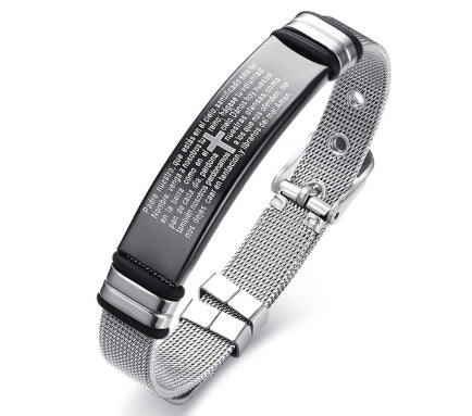 Bible Cross Stainless Steel Charm Adjustable Bracelet