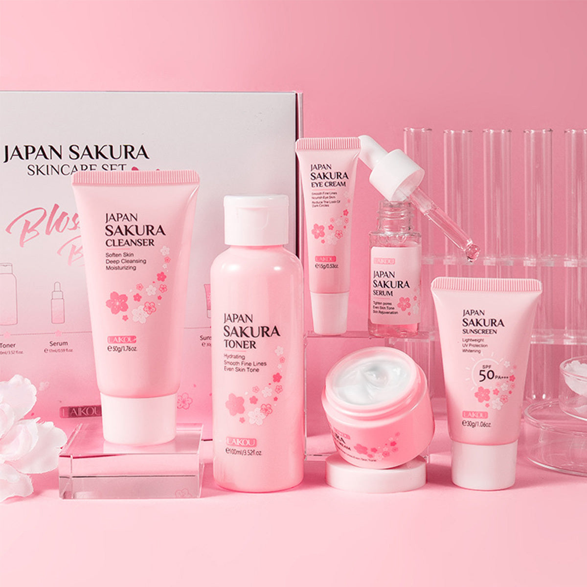 6pcs JAPAN SAKURA Skin Care Set,Travel Kit TSA-friendly Sizes