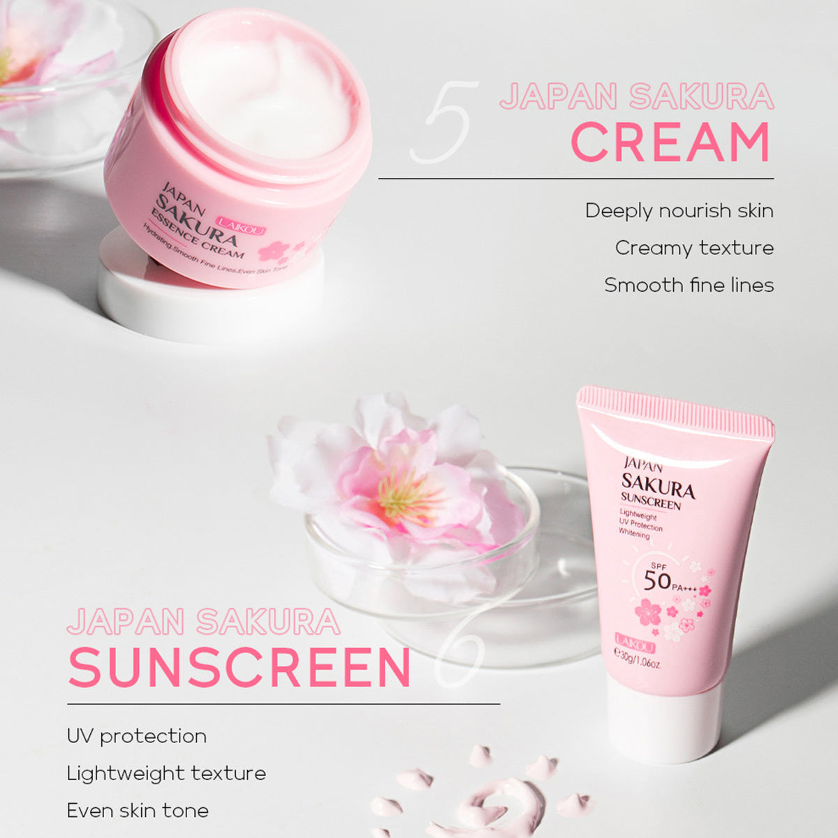 6pcs JAPAN SAKURA Skin Care Set,Travel Kit TSA-friendly Sizes