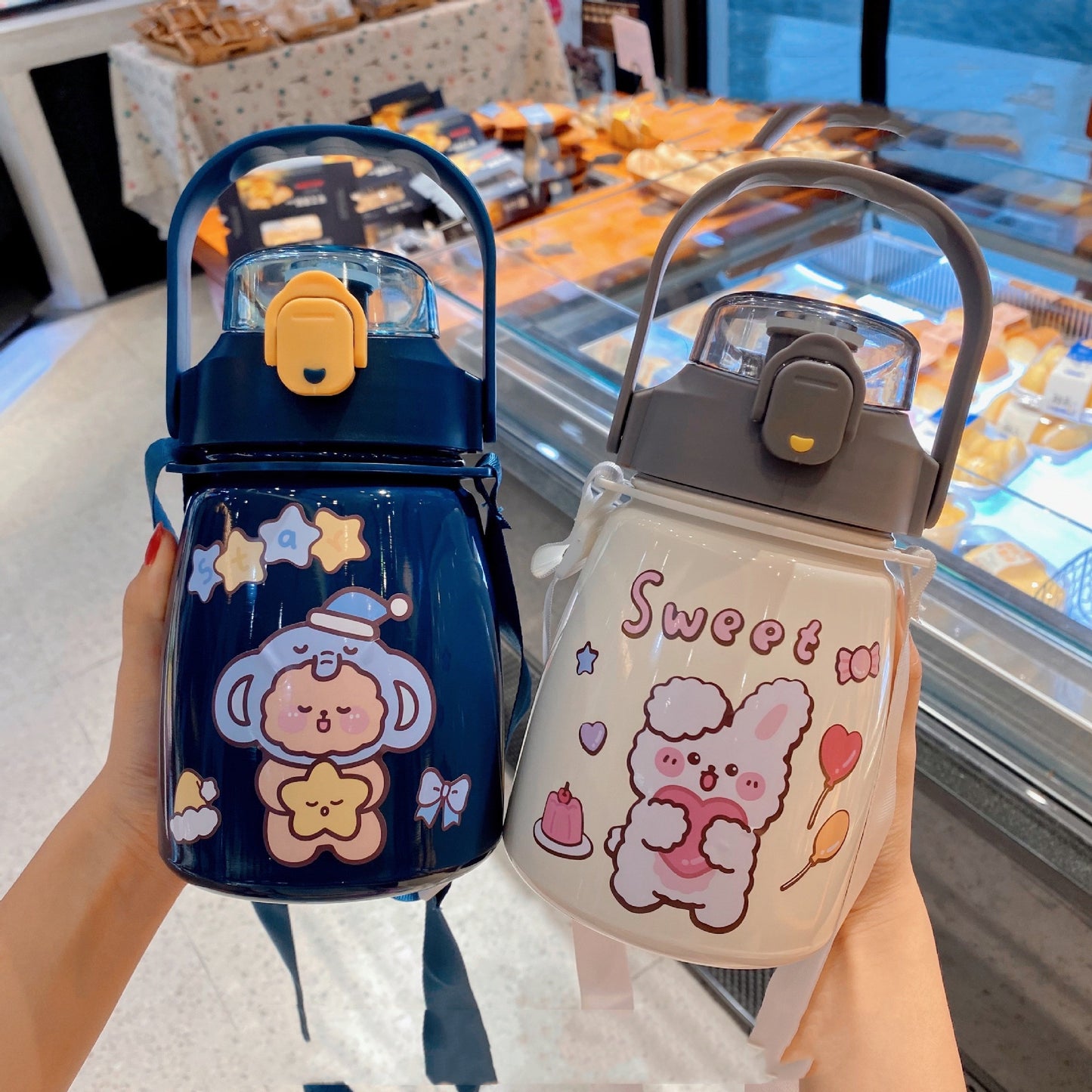 Sweet Animal Characters Stainless Steel Tumbler With Straw 850ml