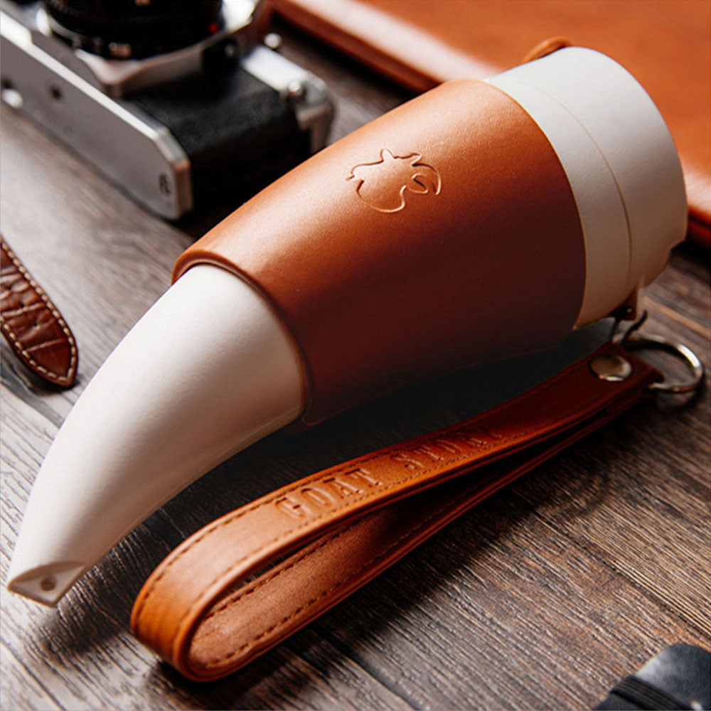 Goat Horn Coffee Mug Stainless Steel With Strap 230ML