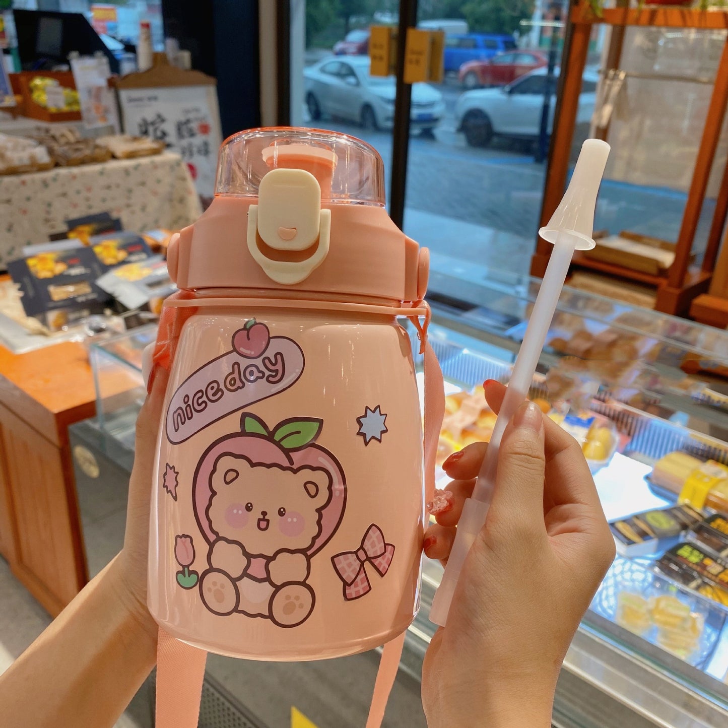 Sweet Animal Characters Stainless Steel Tumbler With Straw 850ml
