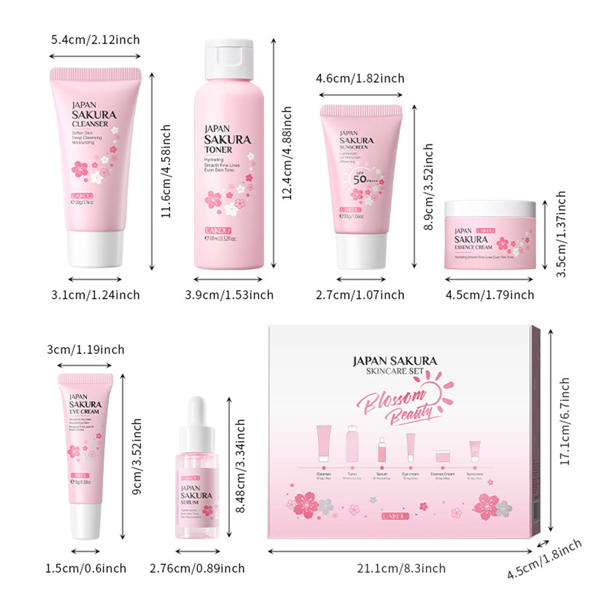 6pcs JAPAN SAKURA Skin Care Set,Travel Kit TSA-friendly Sizes