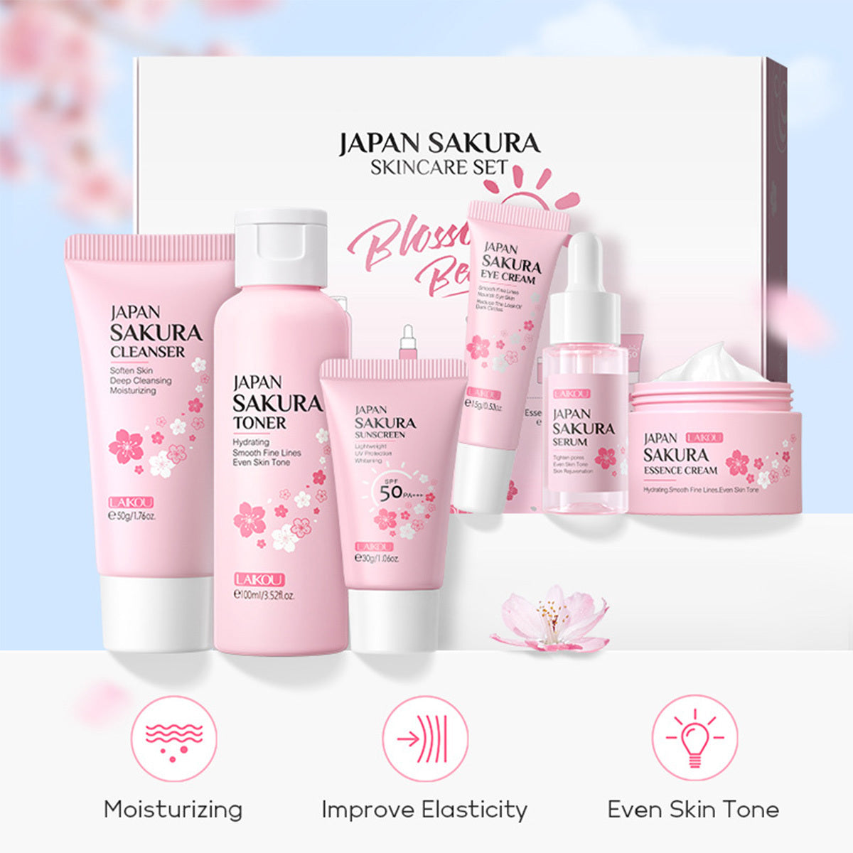 6pcs JAPAN SAKURA Skin Care Set,Travel Kit TSA-friendly Sizes