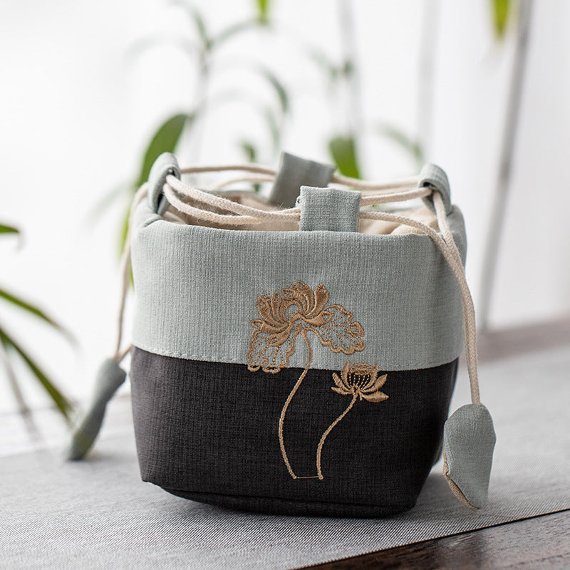 Tea Set Storage Bag Cotton & Linen Embroidery