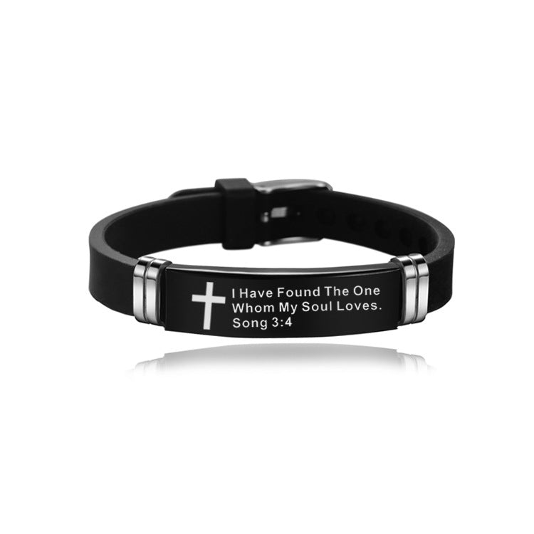 Christian Bible Scripture Cross Bracelet Stainless Steel with Silicone Strap