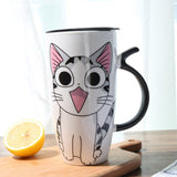Cute Cat Ceramic Coffee Mug With Lid 600ml