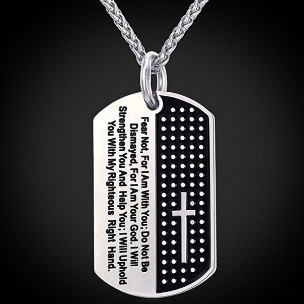 Christian Bible Verse Stainless Steel Chain and Black Pendant Necklace