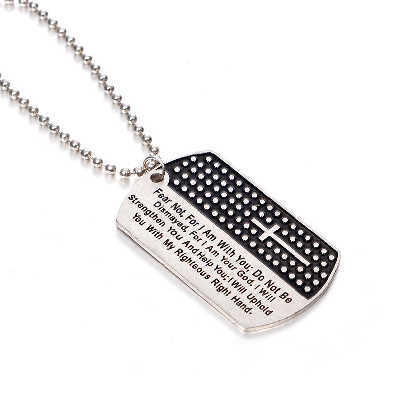 Christian Bible Verse Stainless Steel Chain and Black Pendant Necklace