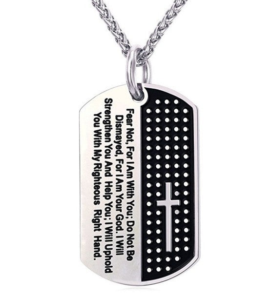 Christian Bible Verse Stainless Steel Chain and Black Pendant Necklace