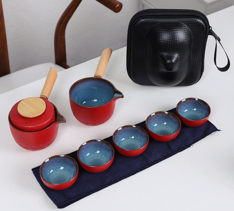 Black Pottery Side Handle Pot Travel Tea Set