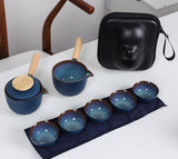Black Pottery Side Handle Pot Travel Tea Set