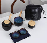 Black Pottery Side Handle Pot Travel Tea Set