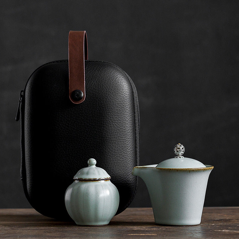 Travel Tea Set Ceramic Pot & Cup With Bag