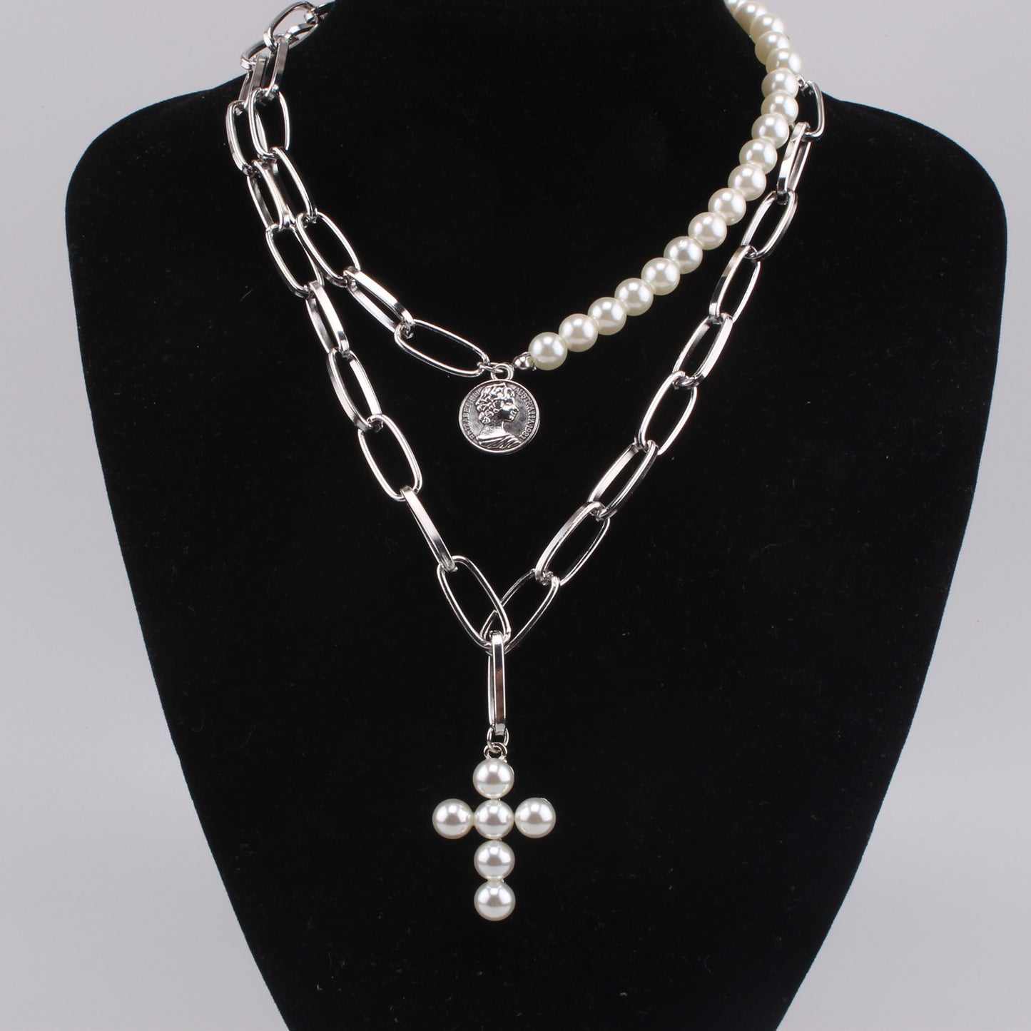 Pearl Cross Pendant and Necklace