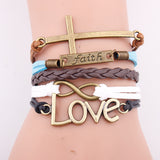Faith Love Pendant Woven Leather Rope Bracelet