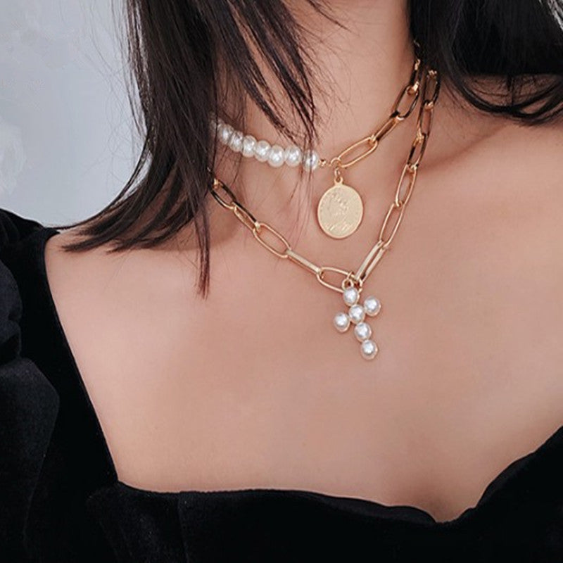 Pearl Cross Pendant and Necklace