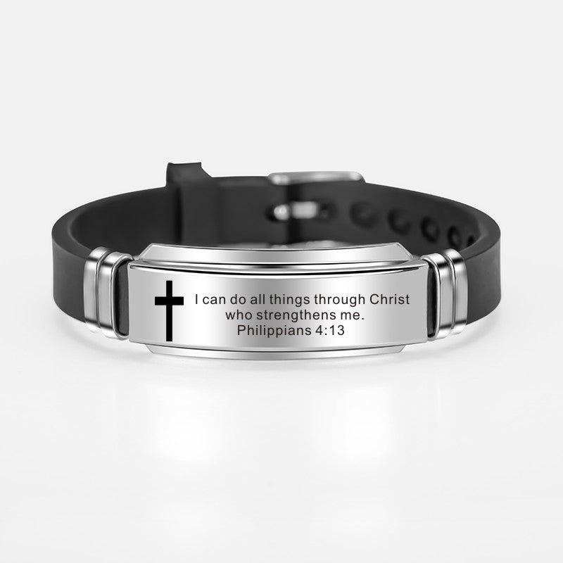 Classic Christian Cross with Bible Verse, Psalm, Bracelet Bangle