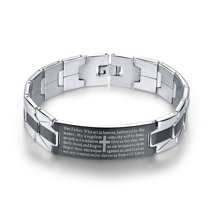 Christian Bible Verse Cross Stainless Steel Bracelet