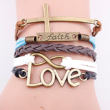Faith Love Pendant Woven Leather Rope Bracelet