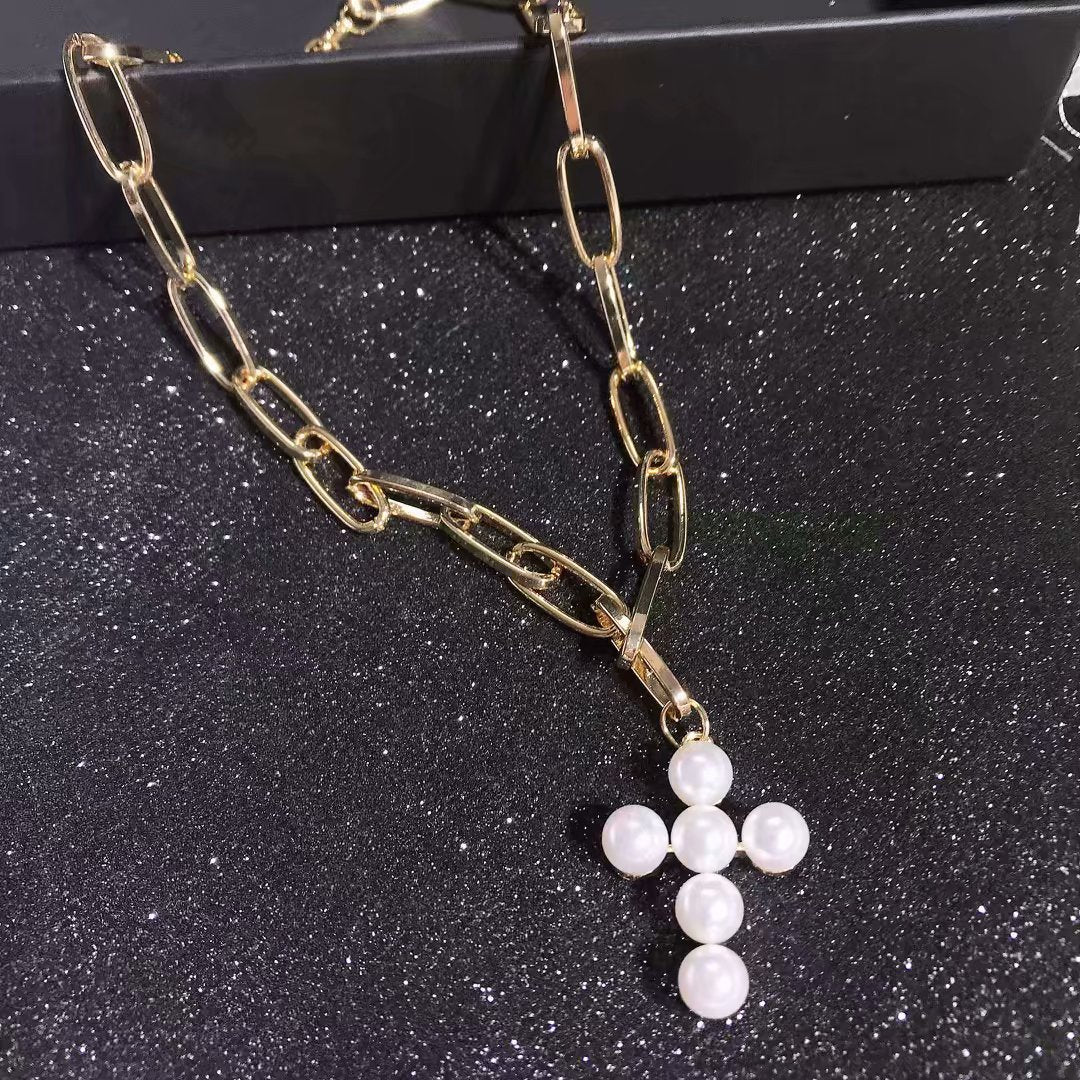 Pearl Cross Pendant and Necklace