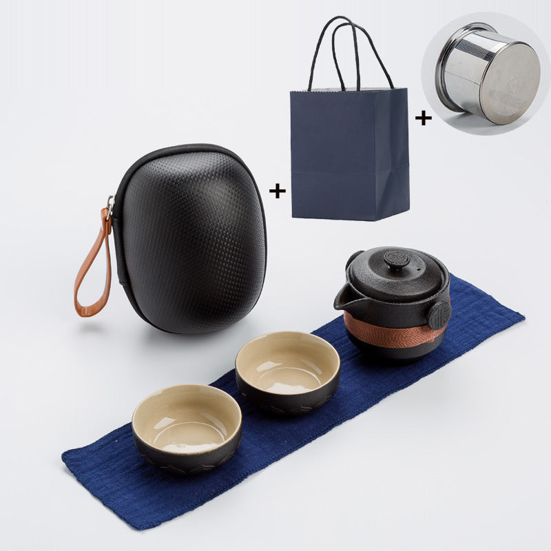 Portable Black Pottery Crack Cup 1 Pot 2 Cups