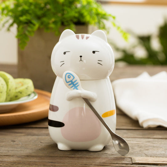 Cute Cat Ceramic Coffee Mug Cup With Spoon