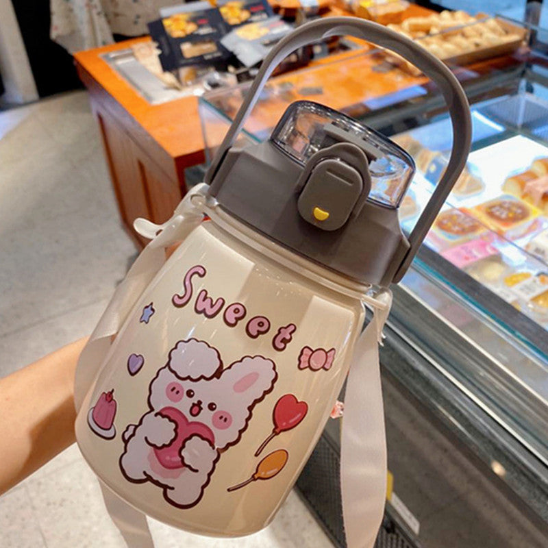 Sweet Animal Characters Stainless Steel Tumbler With Straw 850ml