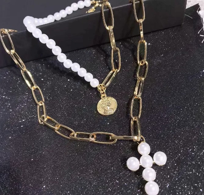 Pearl Cross Pendant and Necklace