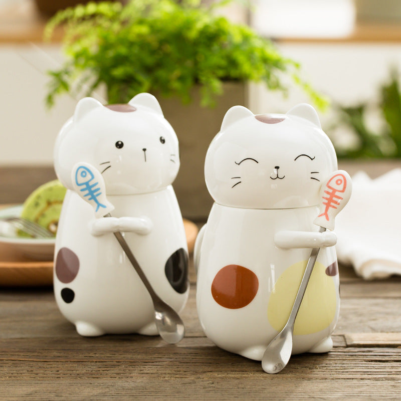 Cute Cat Ceramic Coffee Mug Cup With Spoon