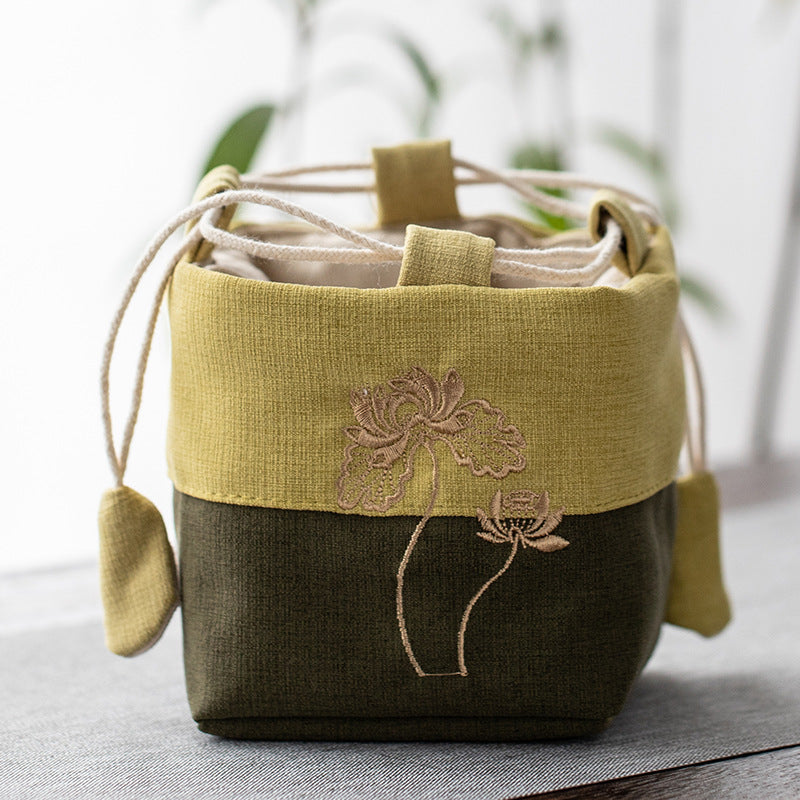 Tea Set Storage Bag Cotton & Linen Embroidery