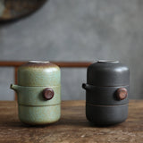 Kung Fu Black Pottery Travel Tea Set 1 Pot 2 Cups