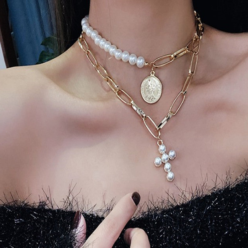 Pearl Cross Pendant and Necklace