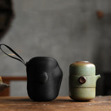Kung Fu Black Pottery Travel Tea Set 1 Pot 2 Cups