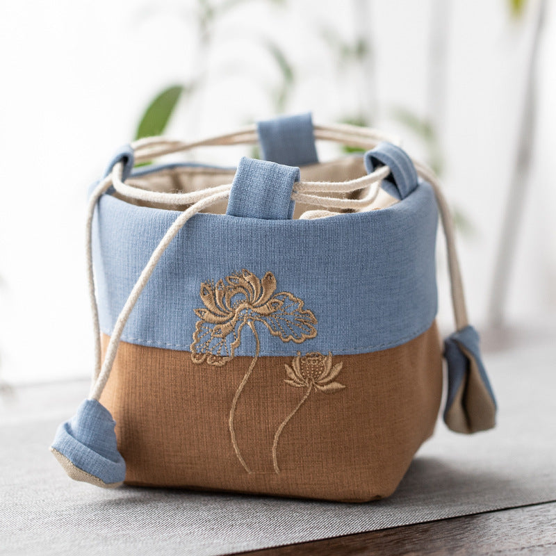 Tea Set Storage Bag Cotton & Linen Embroidery