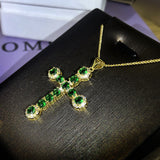 Green Crystal Zircon Cross Necklace Women