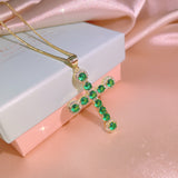 Green Crystal Zircon Cross Necklace Women