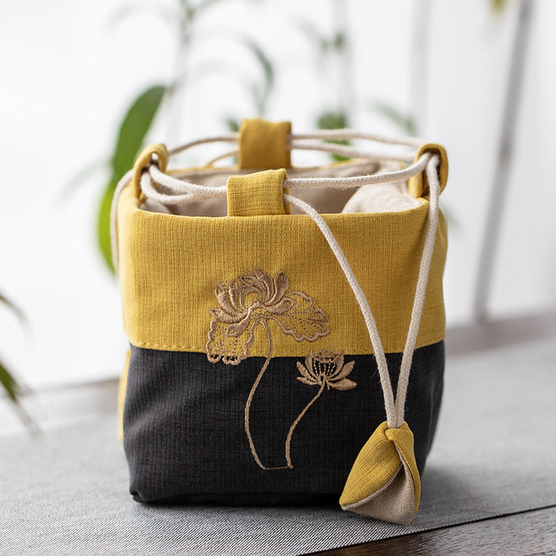 Tea Set Storage Bag Cotton & Linen Embroidery