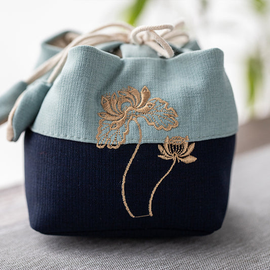 Tea Set Storage Bag Cotton & Linen Embroidery