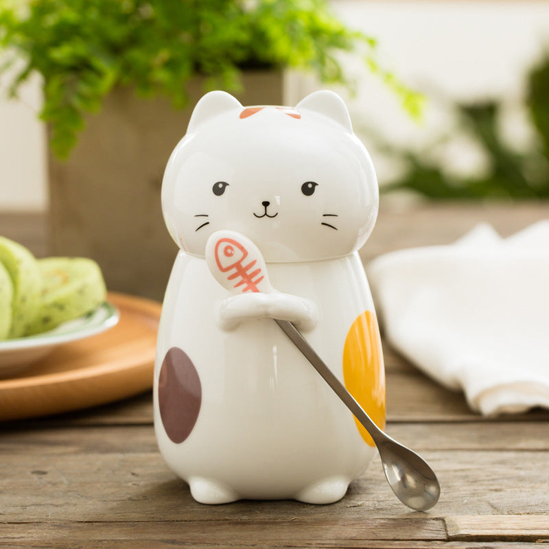 Cute Cat Ceramic Coffee Mug Cup With Spoon